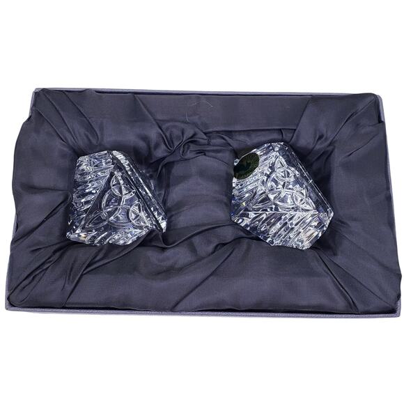 WATERFORD CRYSTAL WS Fionn's Knot Place Card Holders Set of 2 w/ Box *Tiny Flaw* - Picture 2 of 11